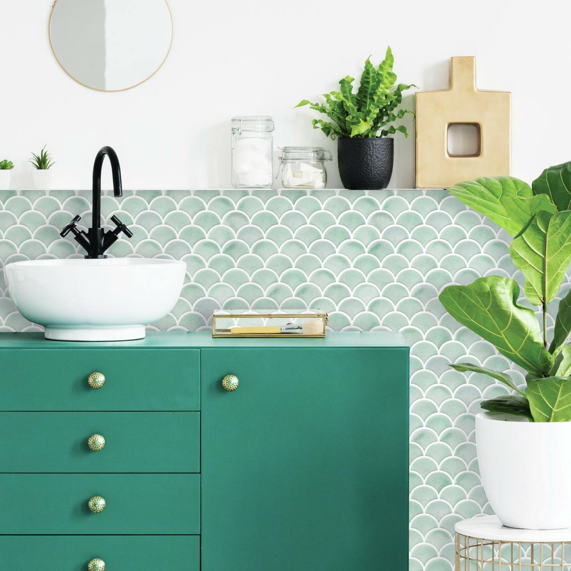 RoomMates Aqua Scallop Peel & Stick Backsplash StickTiles